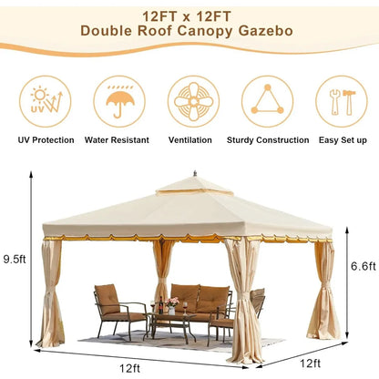 Outdoor Canopy Gazebo, Double Roof Steel Frame