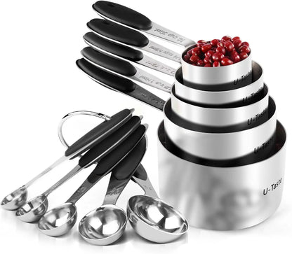 Stainless Steel Measuring Cups And Spoons, 10-Piece