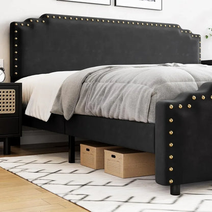 Full/Queen/King Bed Frame With Headboard, Velvet Upholstered