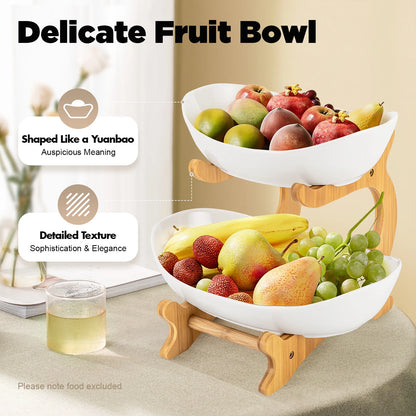 2-Tier Fruit Rack Ceramic Serving Bowls