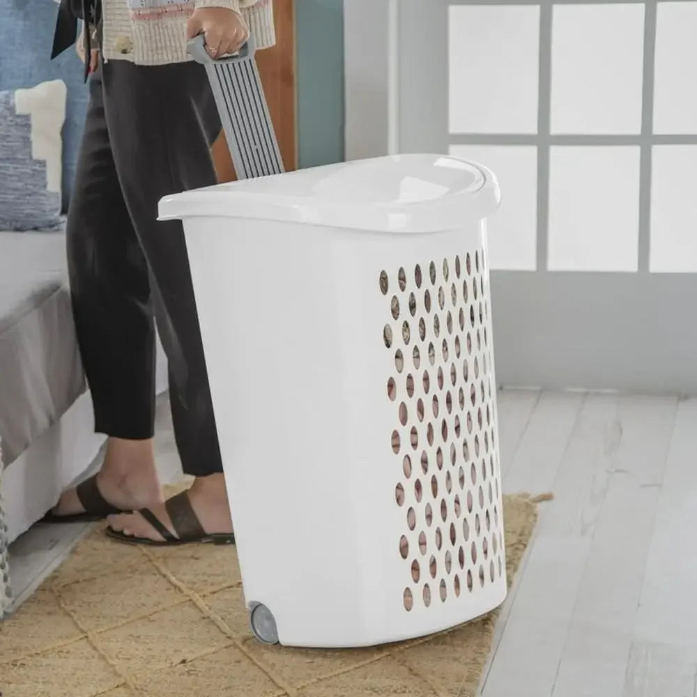 Large Wheeled Laundry Hamper With Retractable Handle