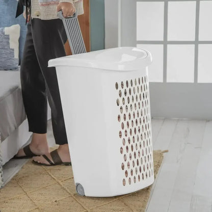 Large Wheeled Laundry Hamper With Retractable Handle