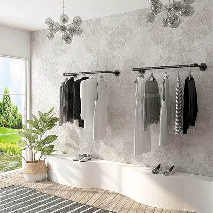 2-Pack Industrial Pipe Clothes Wall-Mounted Garment Rack