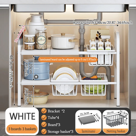 1 Set Multipurpose Expandable Cabinet Shelf