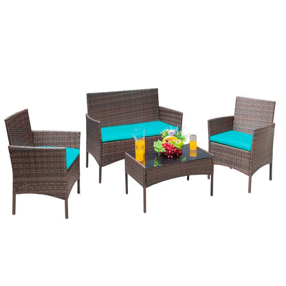 4 Pieces Patio Furniture Set, Rattan Wicker