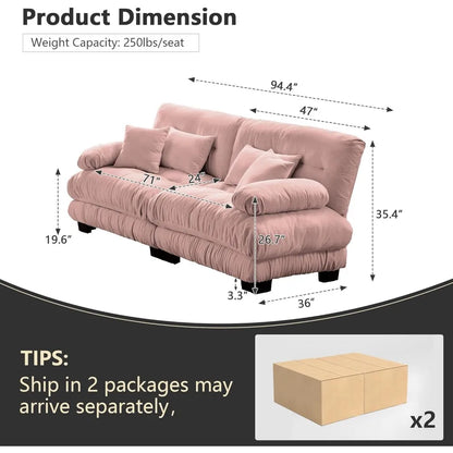 Oversized Modular Sectional Sofa, 94.4" Chenille Cloud