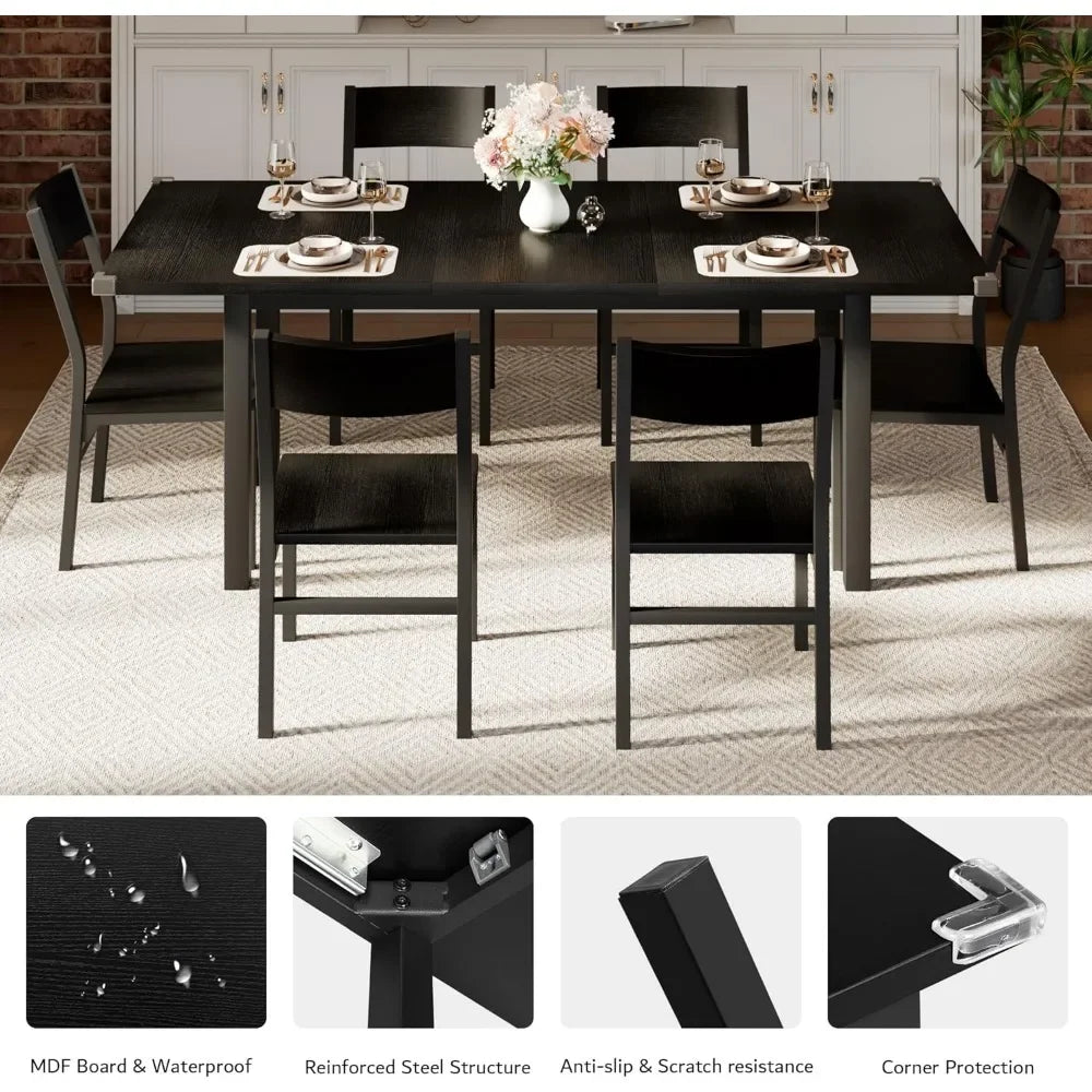 Extendable Dining Table Set For 4-6 , 63"
