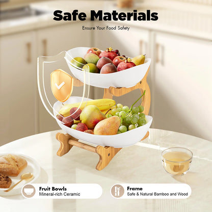 2-Tier Fruit Rack Ceramic Serving Bowls