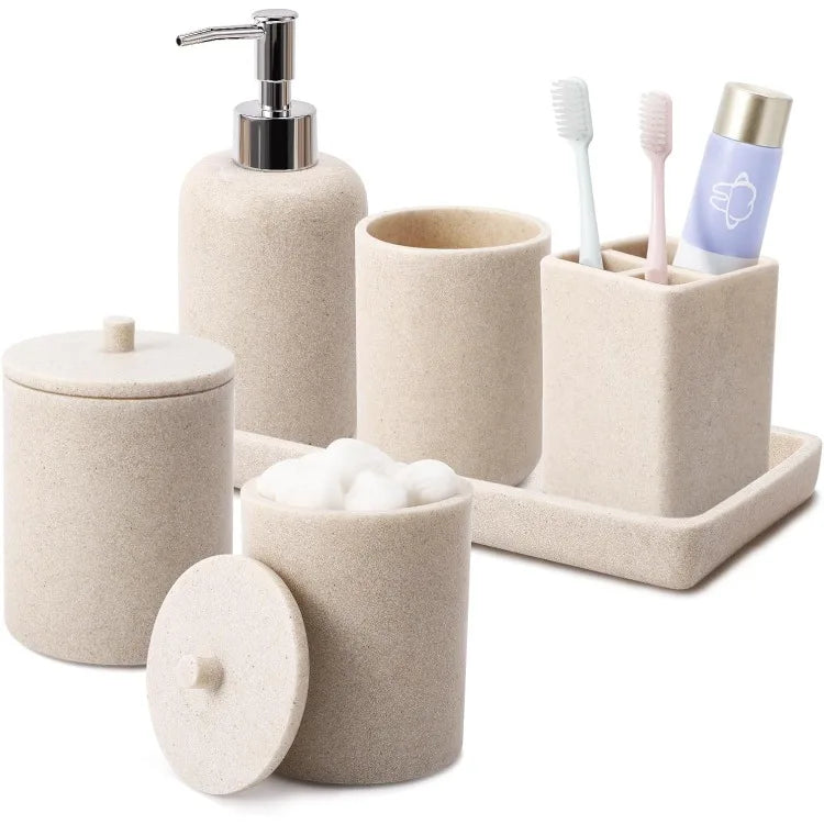 Resin 6 Pcs Beige Bathroom Set