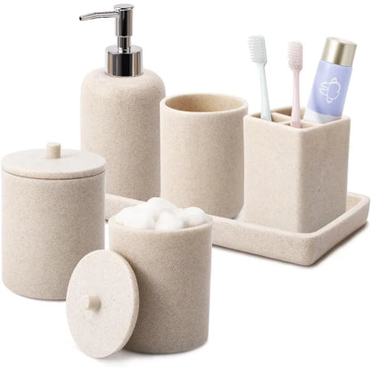 Resin 6 Pcs Beige Bathroom Set