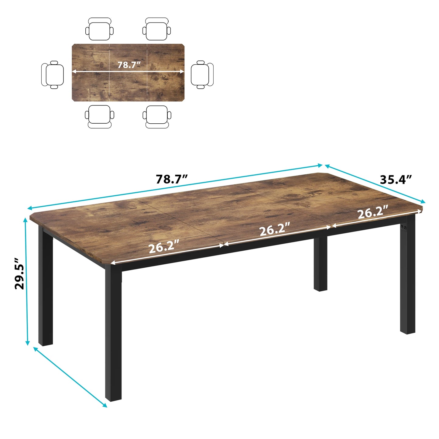 Dining Table Set For 6-8 People, 78"