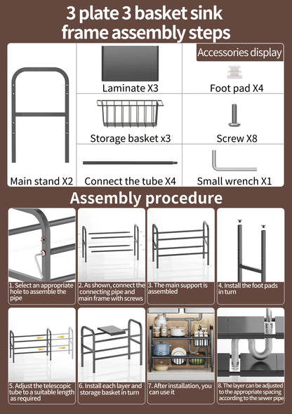 1 Set Multipurpose Expandable Cabinet Shelf
