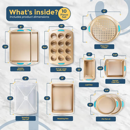 10-Piece Set Nonstick Gold Steel Oven Bakeware