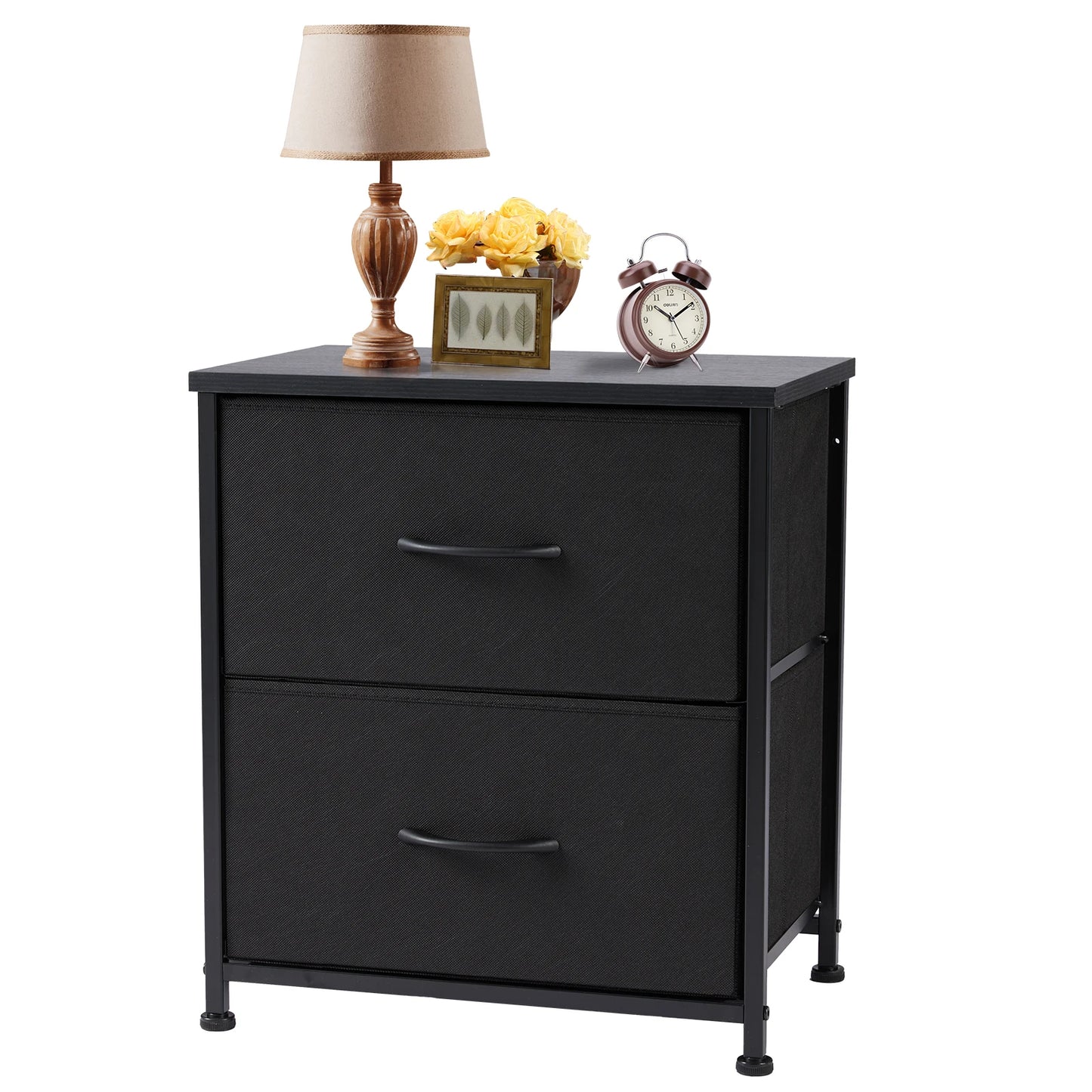 Nightstand Bedside Table With Fabric Drawers