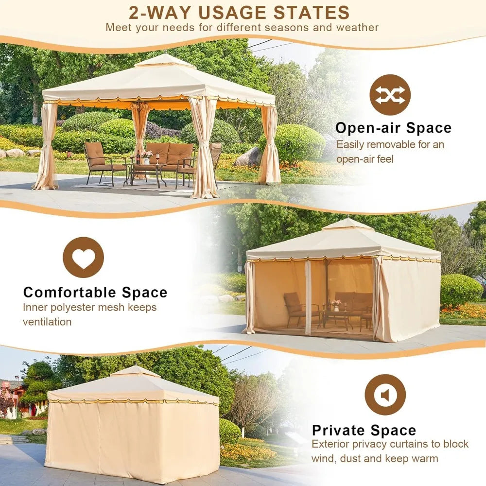 Outdoor Canopy Gazebo, Double Roof Steel Frame