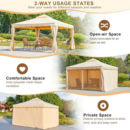 Outdoor Canopy Gazebo, Double Roof Steel Frame