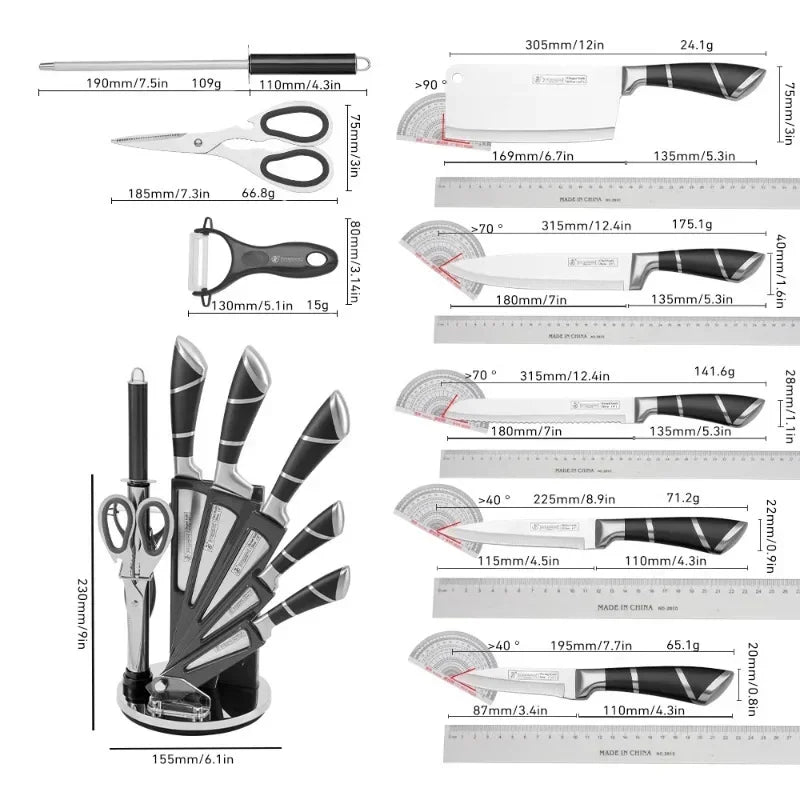 Knife Set 9-Piece Stainless Steel With Sharpener