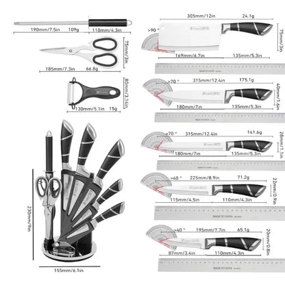 Knife Set 9-Piece Stainless Steel With Sharpener