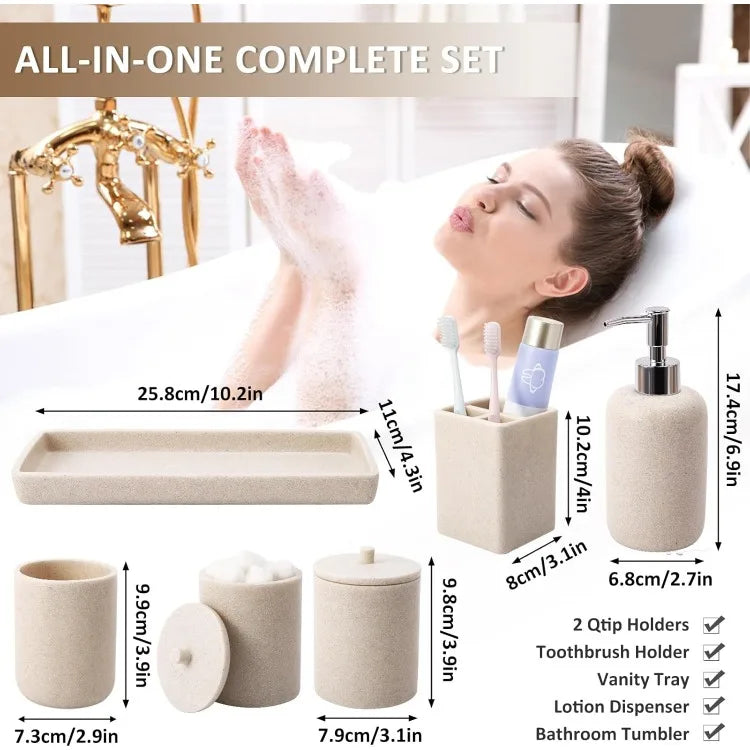 Resin 6 Pcs Beige Bathroom Set