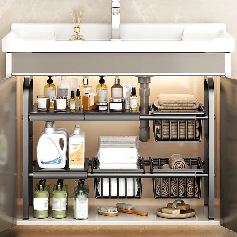 1 Set Multipurpose Expandable Cabinet Shelf