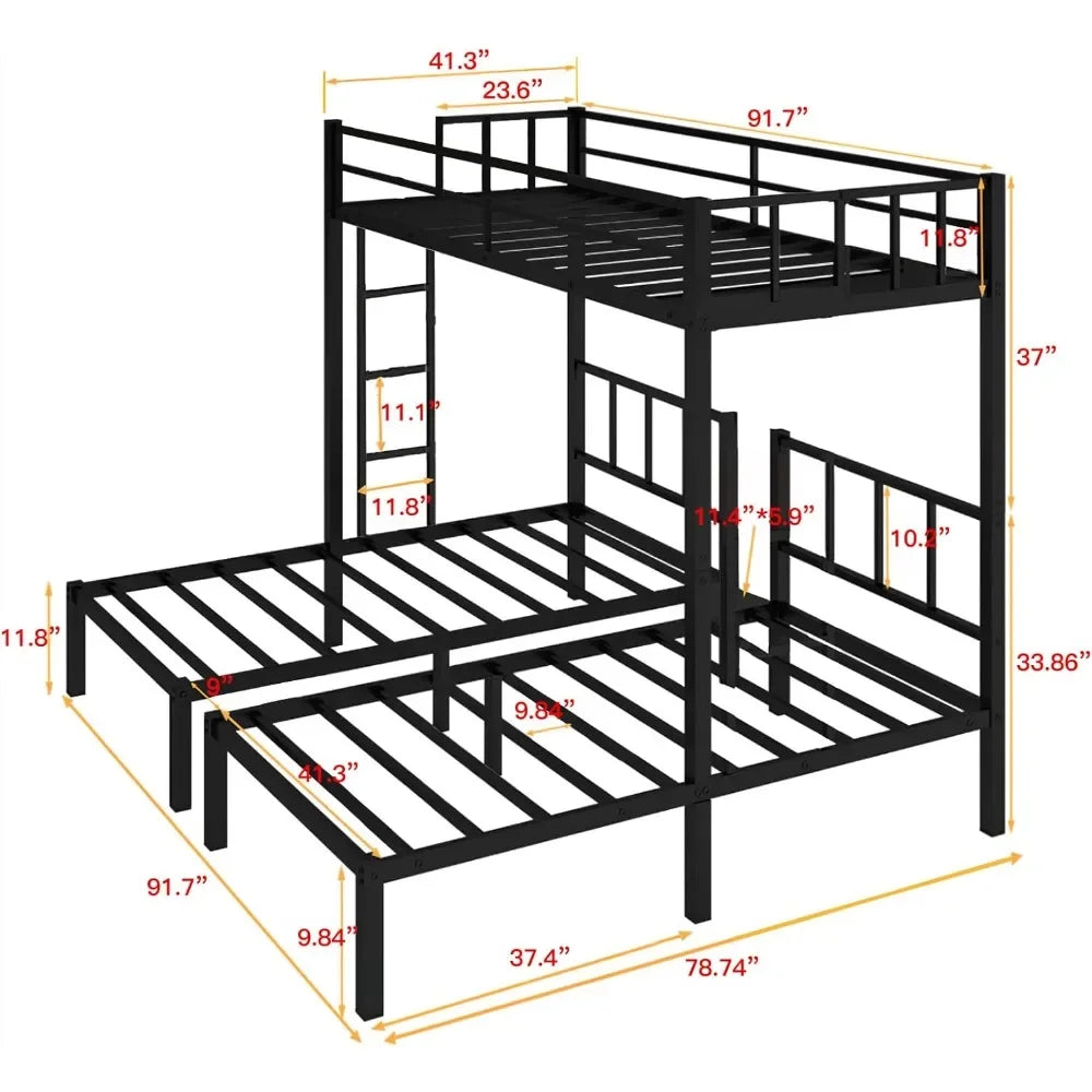 Triple Twin Bunk Bed With Side Ladder
