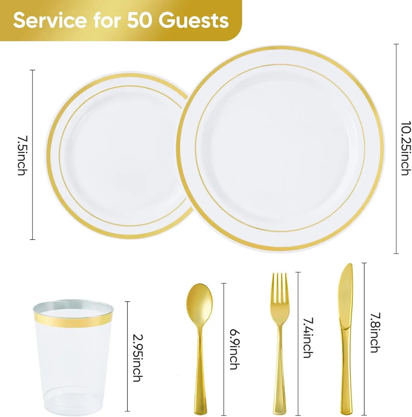 350-Pieces Gold Disposable Plates For 50 People