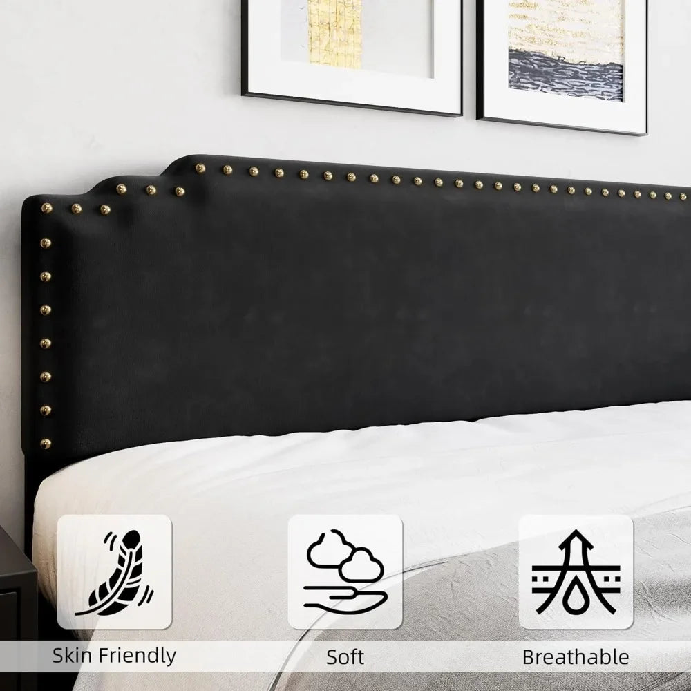 Full/Queen/King Bed Frame With Headboard, Velvet Upholstered