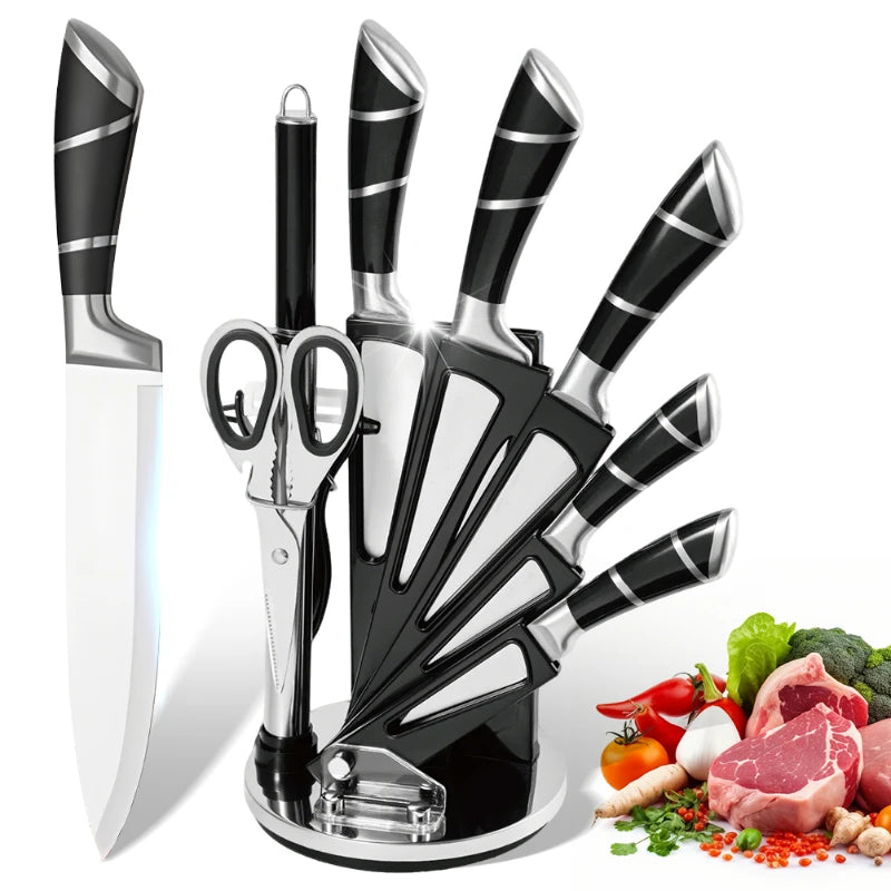 Knife Set 9-Piece Stainless Steel With Sharpener
