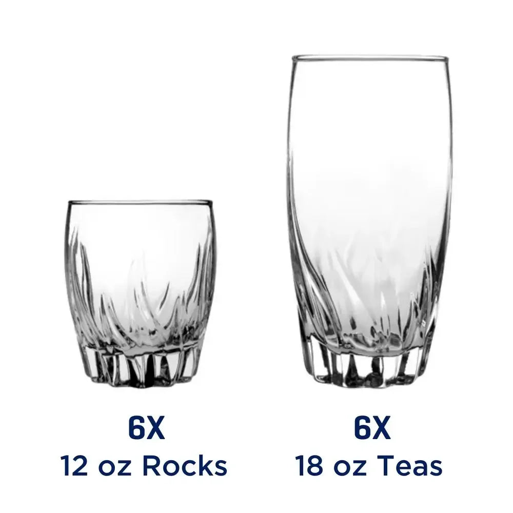 16 Piece Glassware Set, 8-Highball, 8-Rocks