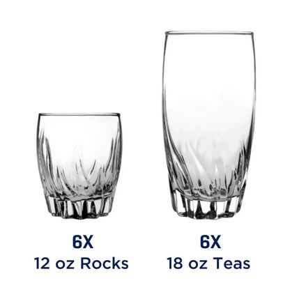 16 Piece Glassware Set, 8-Highball, 8-Rocks