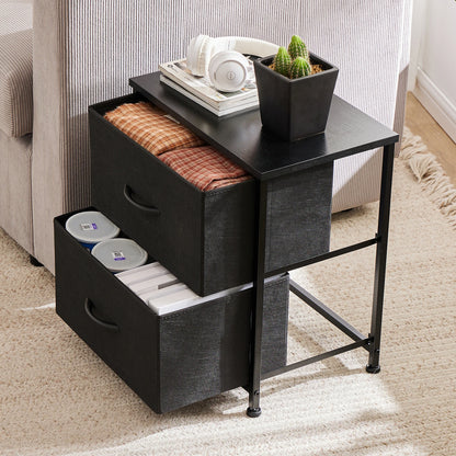 Nightstand Bedside Table With Fabric Drawers