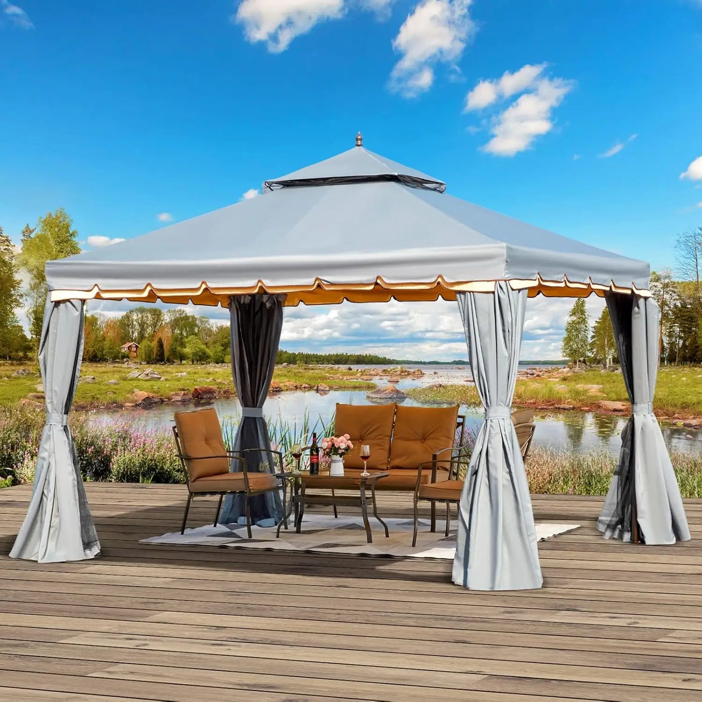 Outdoor Canopy Gazebo, Double Roof Steel Frame