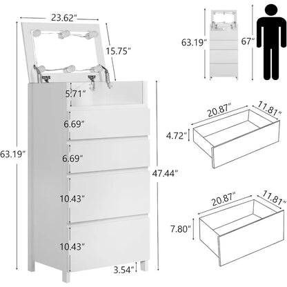 4 Drawer Dresser With Mirror And Lights