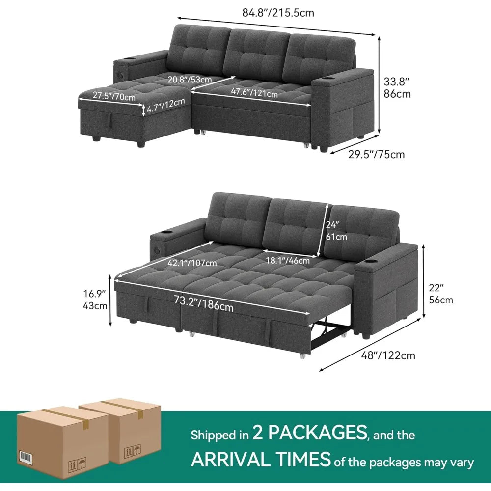 Sleeper Sofa, L-Shaped Sofa Bed With Chaise