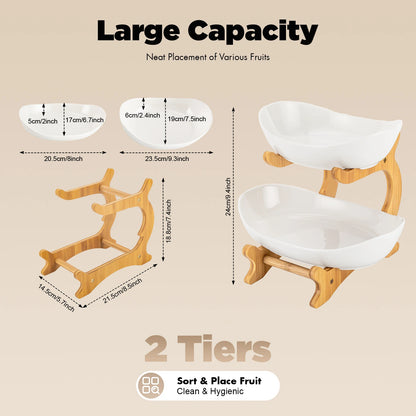2-Tier Fruit Rack Ceramic Serving Bowls