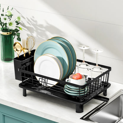 Black Dish Drying Rack With Drainboard