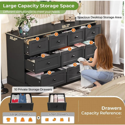 9 Or 10 Drawer Dresser, Charging Station