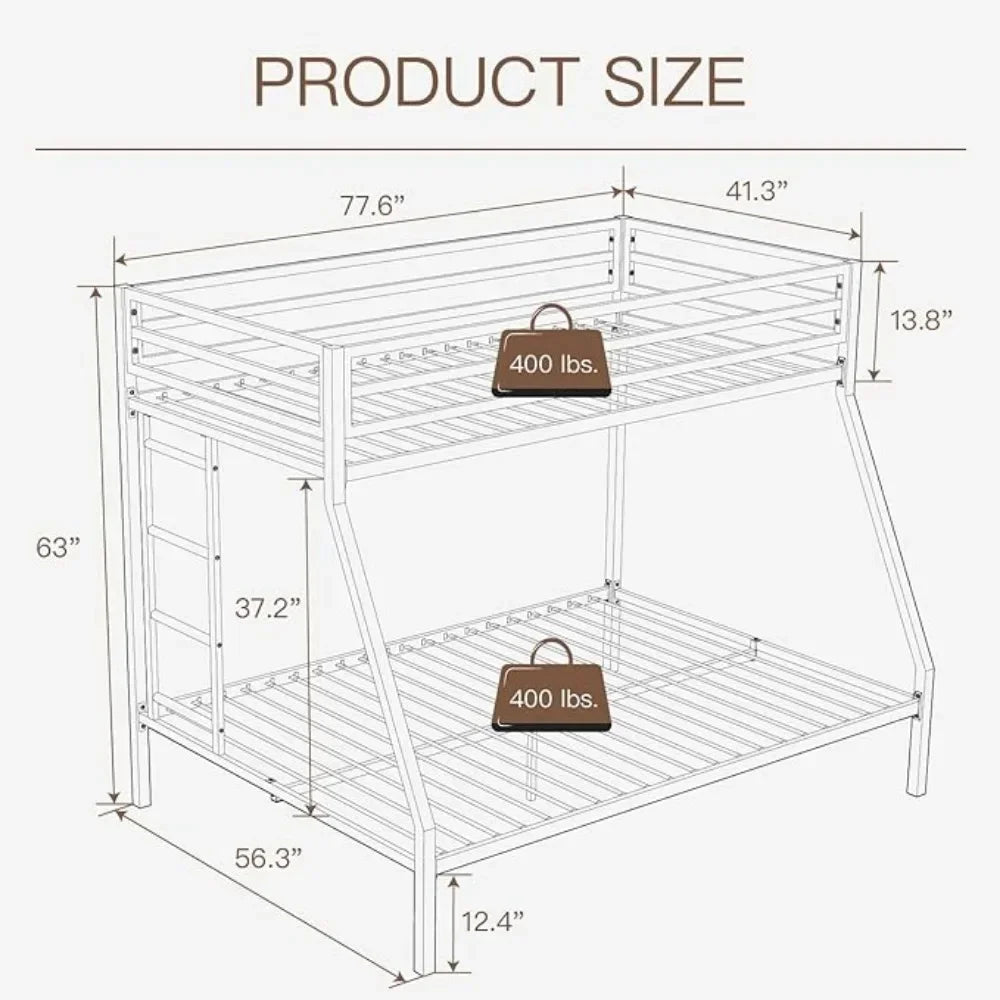 Metal Loft Bunk Bed, Twin Over Full