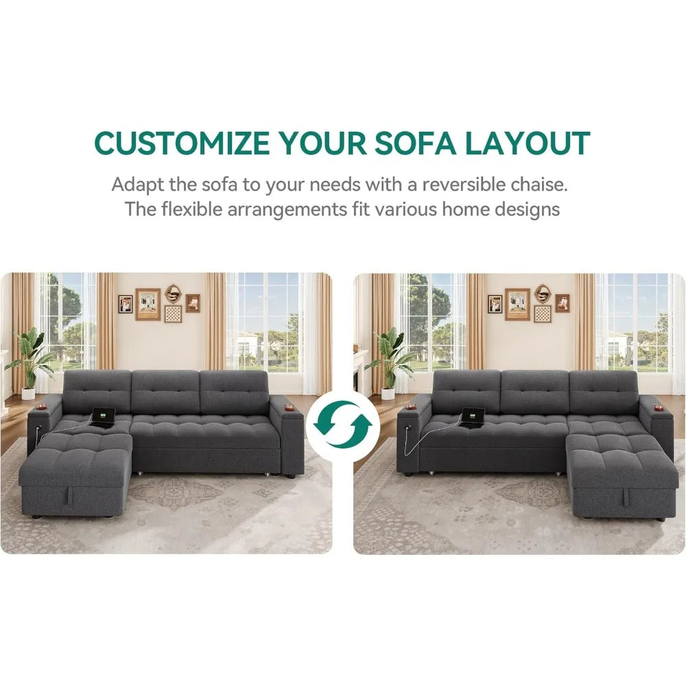 Sleeper Sofa, L-Shaped Sofa Bed With Chaise
