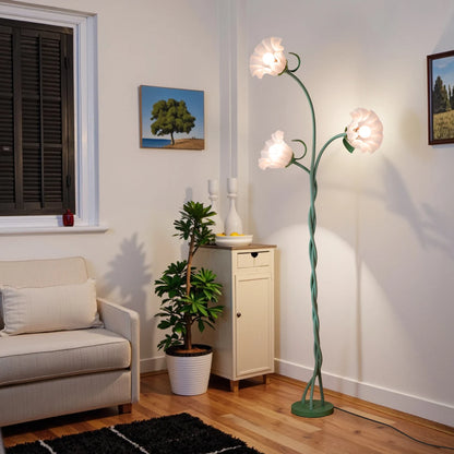 Retro 3-Head Flower Floor Lamp, 3-Color Dimmable