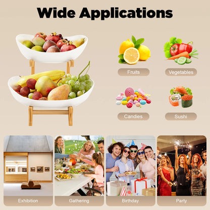 2-Tier Fruit Rack Ceramic Serving Bowls