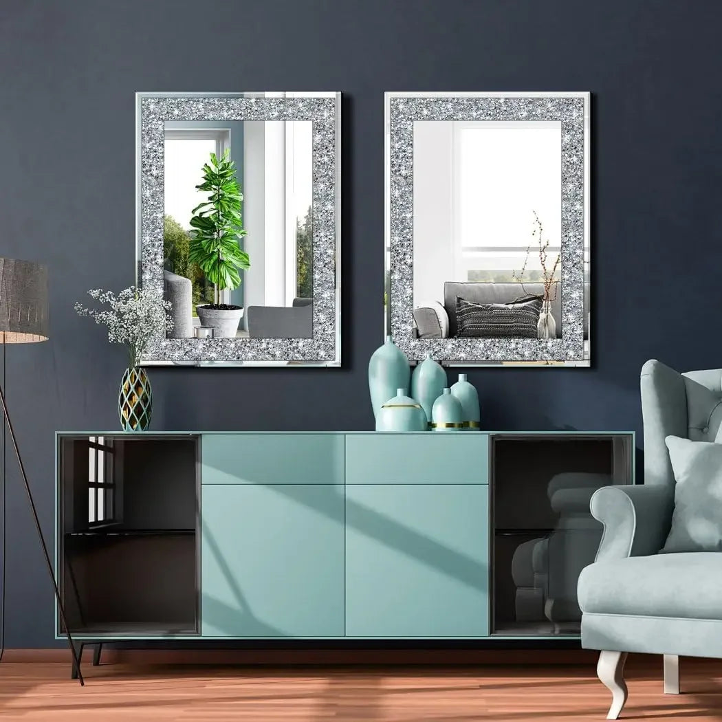 Crystal Crush Diamond Rectangle Mirror, 20x28 Inches
