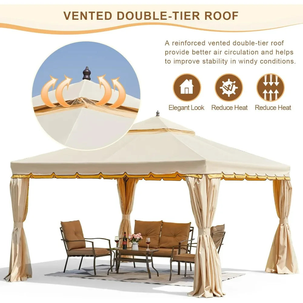 Outdoor Canopy Gazebo, Double Roof Steel Frame