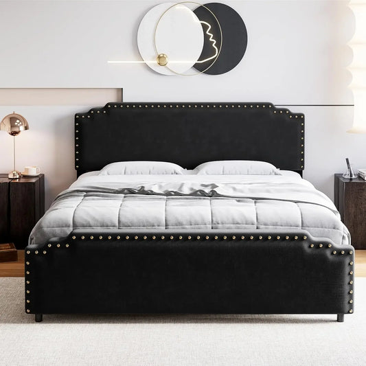 Full/Queen/King Bed Frame With Headboard, Velvet Upholstered