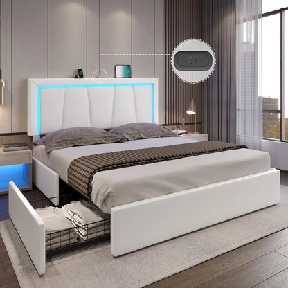 LED Bed Frame With 4 Drawers