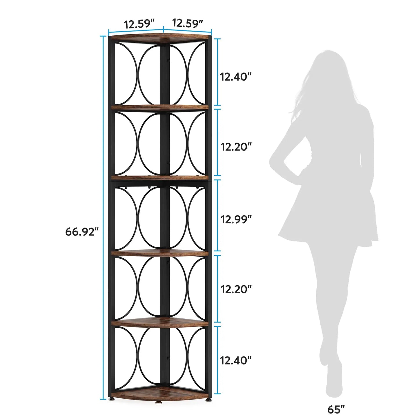 67" Tall Corner Shelf, 6 Tier Rustic