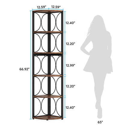 67" Tall Corner Shelf, 6 Tier Rustic