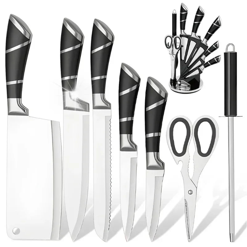 Knife Set 9-Piece Stainless Steel With Sharpener