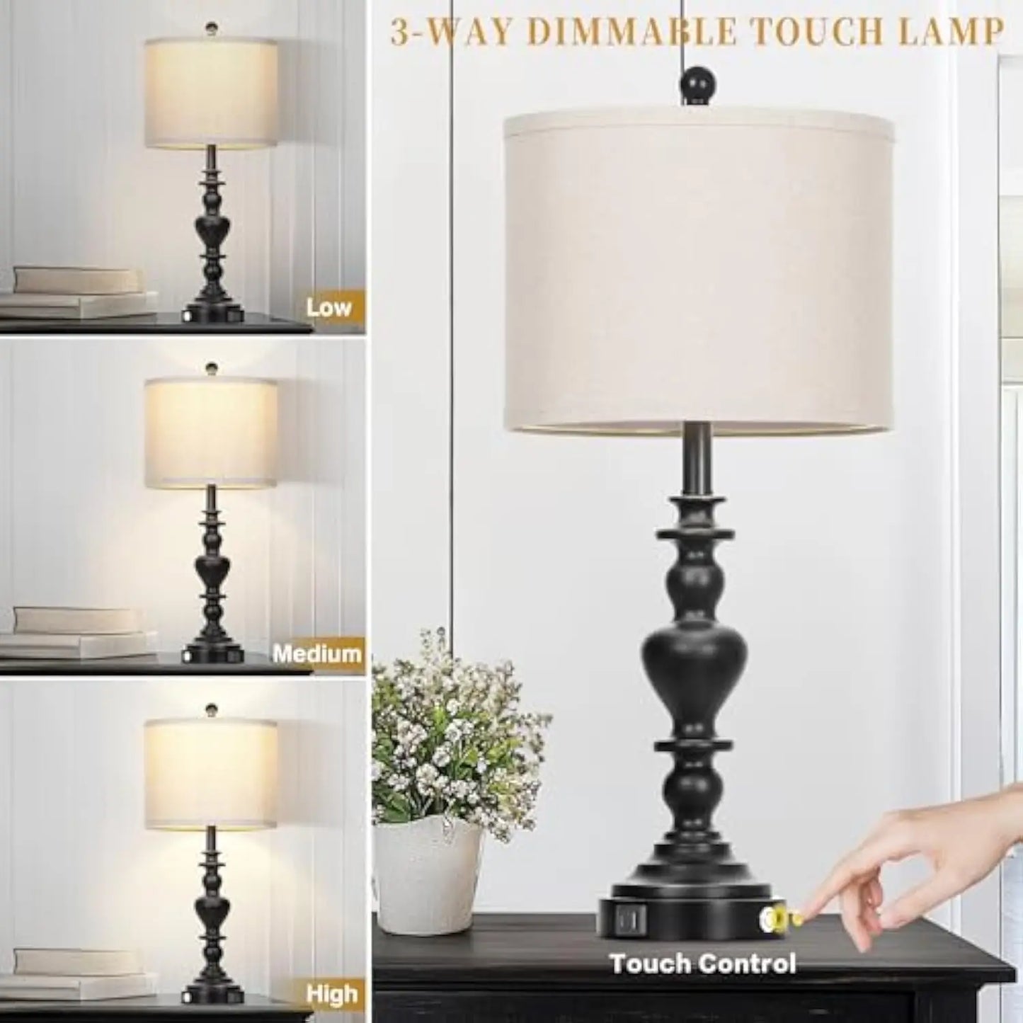 Farmhouse Vintage Touch Control Lamps, 27 Inches