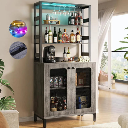 Bar Cabinet With Power Outlets, 67" Tall